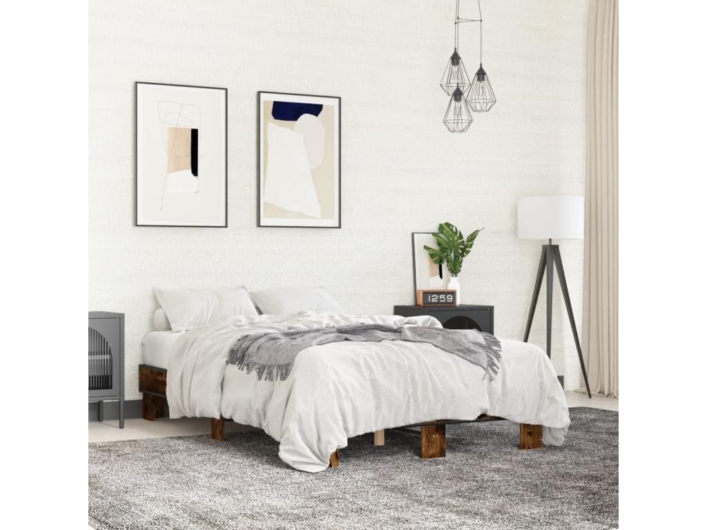Smoked oak bed frame without mattress, 120x200 cm