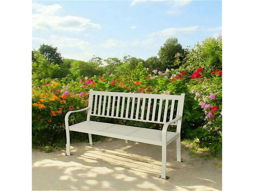 Doucezen 152cm Beige Aluminium Garden Bench with Lift-Up Side Table