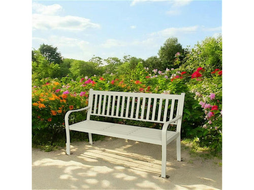Doucezen 152cm Beige Aluminium Garden Bench with Lift-Up Side Table