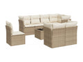 9-piece garden furniture set with cushions, beige woven resin