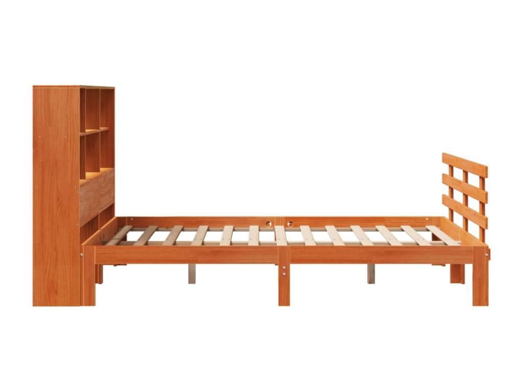 Bookcase bed without brown wax mattress 120x190cm solid pine