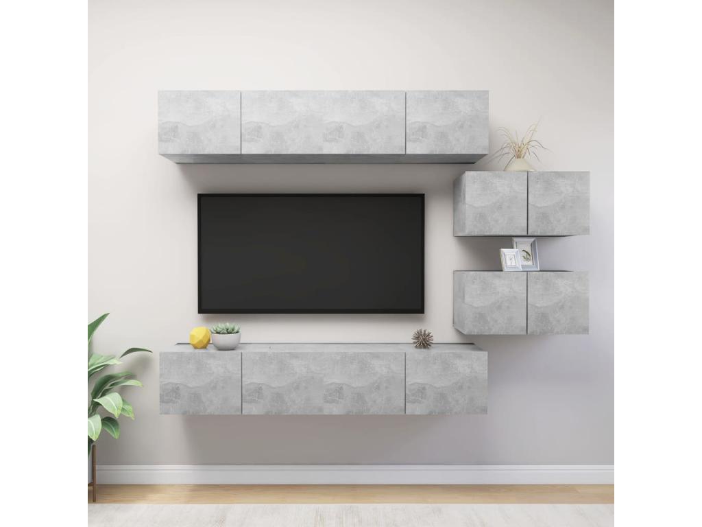 6-piece TV unit set, concrete grey, particleboard