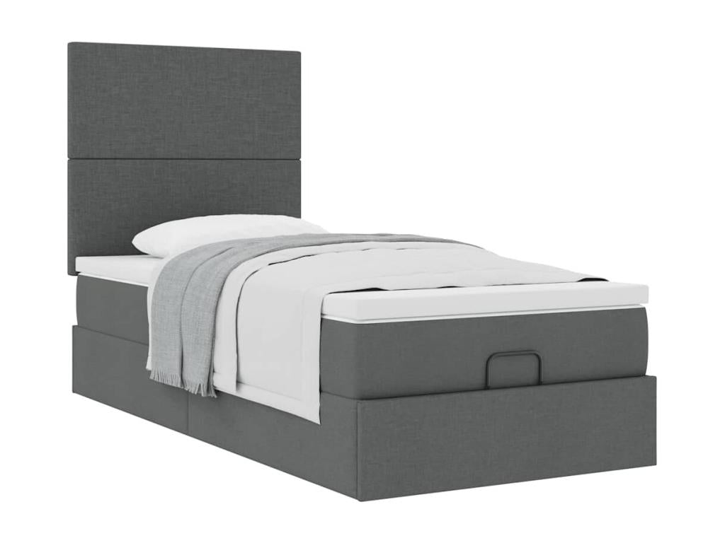 Ottoman bed frame with dark grey mattress 80x200 cm fabric