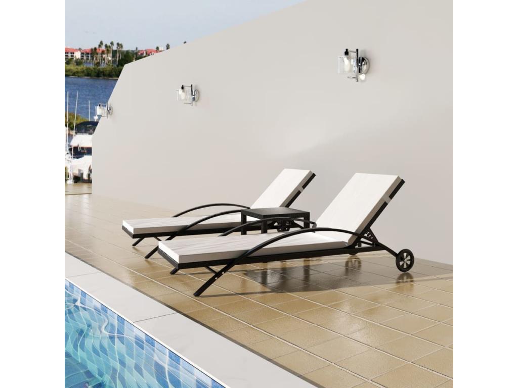 Lounge chairs with table, black woven resin