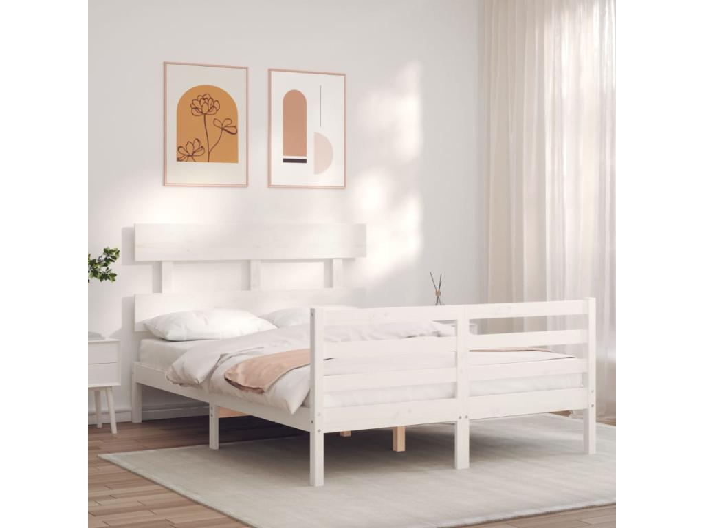 Bed frame with white headboard, 120x200 cm, solid wood
