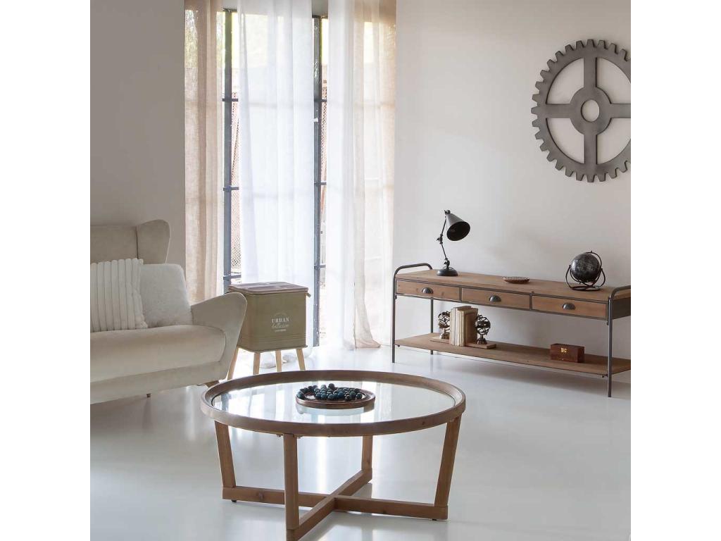 Metal box shelf with wooden top and feet and brown printed rope handles 34x34x32/55.