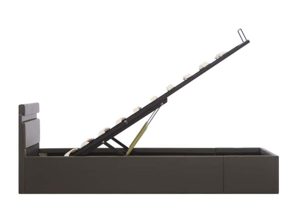 Storage bed frame with LED lighting, grey faux leather, 90x200 cm