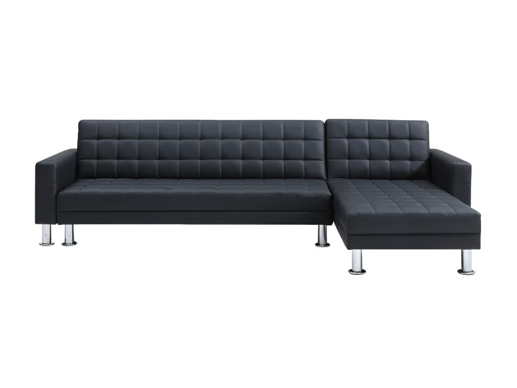 Homzora II Convertible and Reversible Corner Sofa in Black Faux Leather