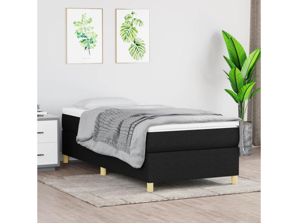Upholstered bed base and mattress, black, 80x200 cm, fabric