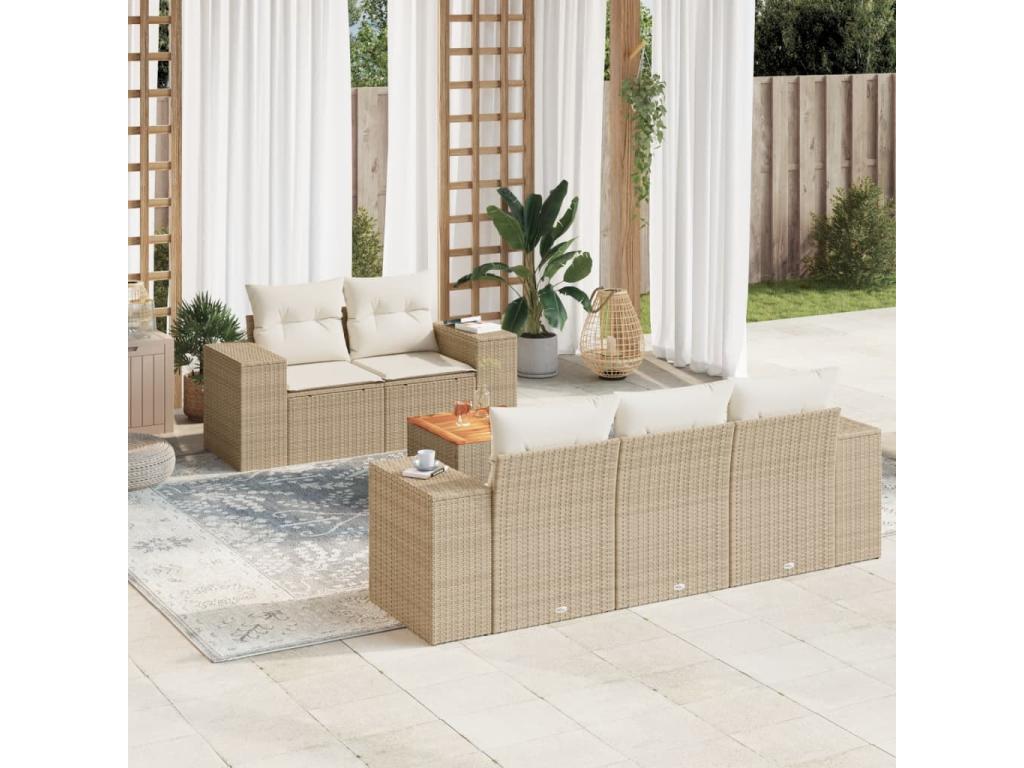 Garden furniture set with cushions, 6 pieces, beige woven resin
