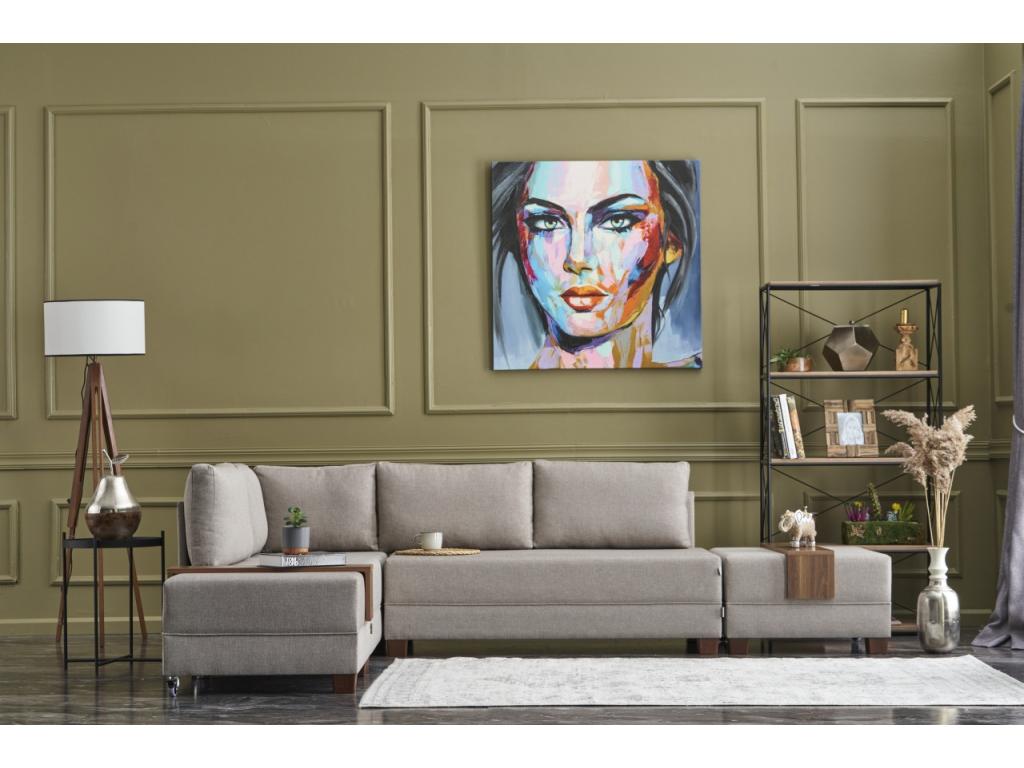 Homzora 280cm Corner Sofa Bed with 2 Ottomans - Light Beige - Left Corner