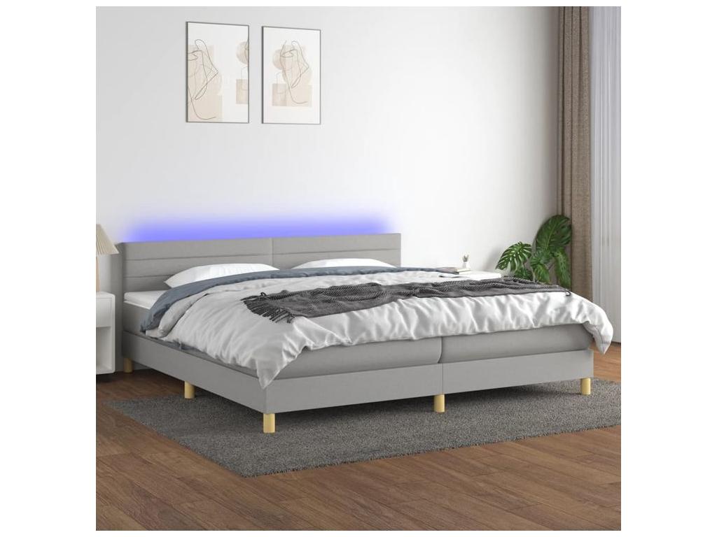 Doucezen bed base with LED light grey mattress 200x200 fabric