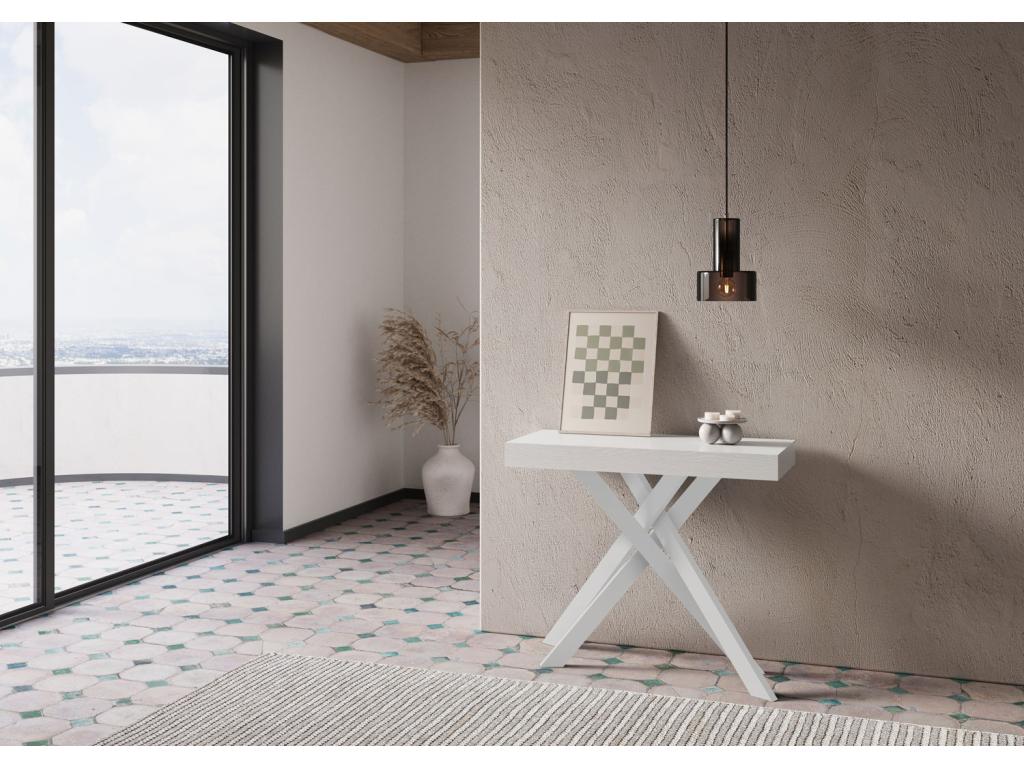 Meubiana Small extendable console table 90x40/196 cm, white ash, white legs
