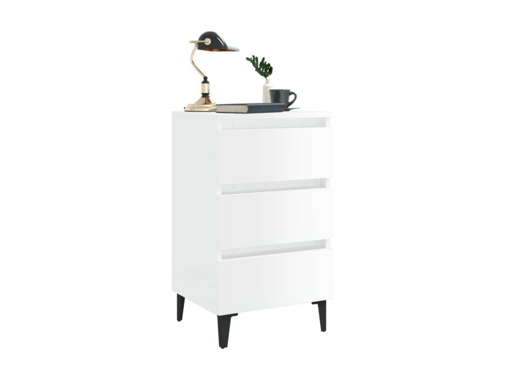 Bedside table with metal legs, glossy white, 40x35x69