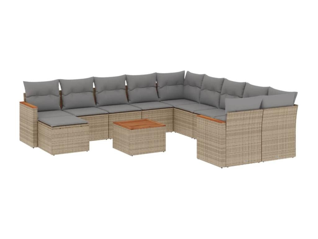 12-piece garden furniture set and cushions, méHomzora beige woven resin