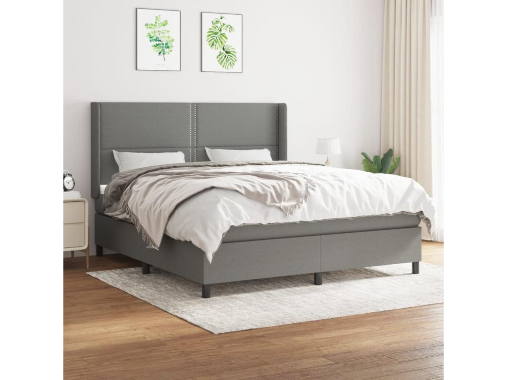 Upholstered bed base with mattress, dark grey, 180x200cm, fabric