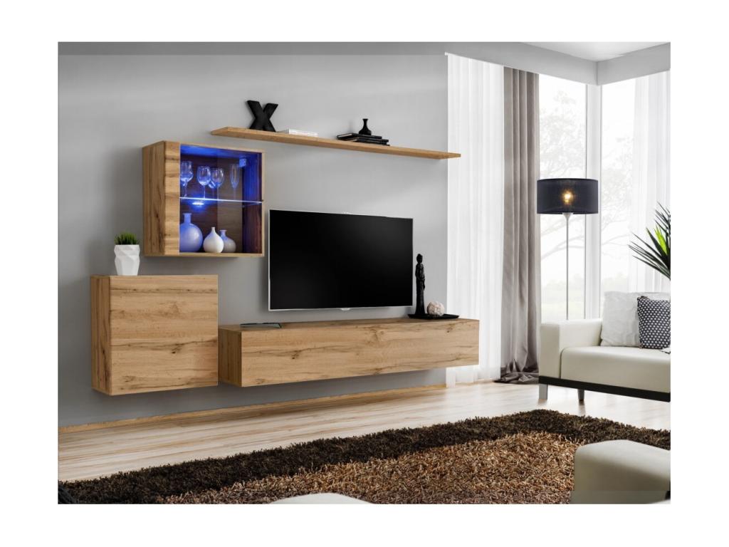 SWITCH XV wall-mounted living room furniture set, Homzora design, oak colour.