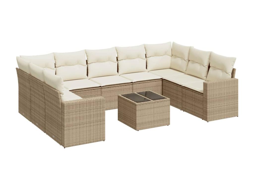 Garden furniture set with 10 beige resin wicker cushions