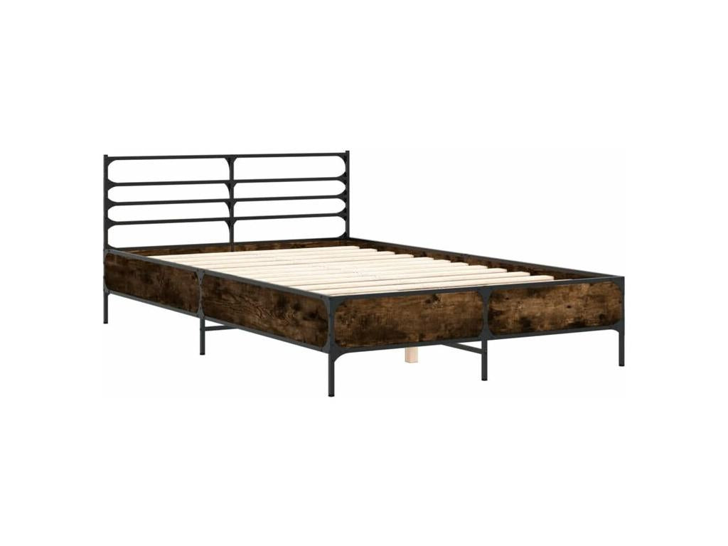 Smoked oak bed frame 140x200 engineered wood and metal