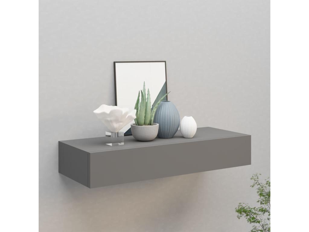 Grey wall-mounted drawer shelf, 60x23.5x10 cm, MDF