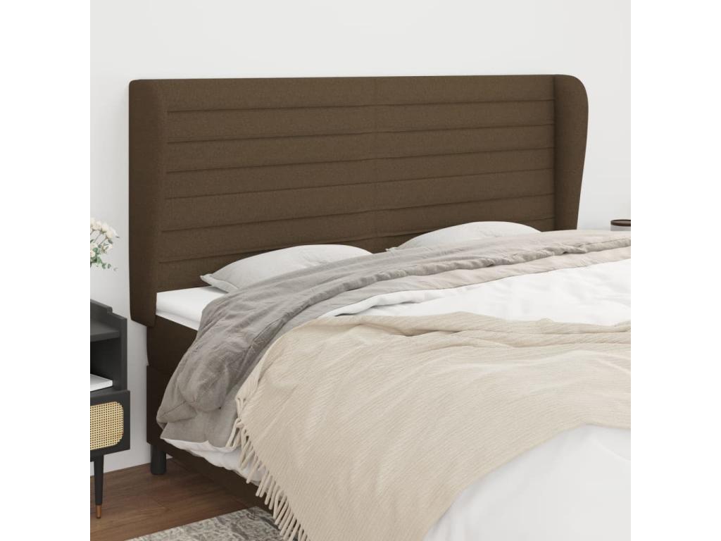 Headboard with wings, dark brown, 203x23x118/128 cm, fabric