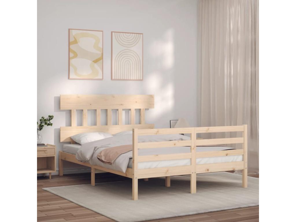 Bed frame with headboard, small double bed, solid wood