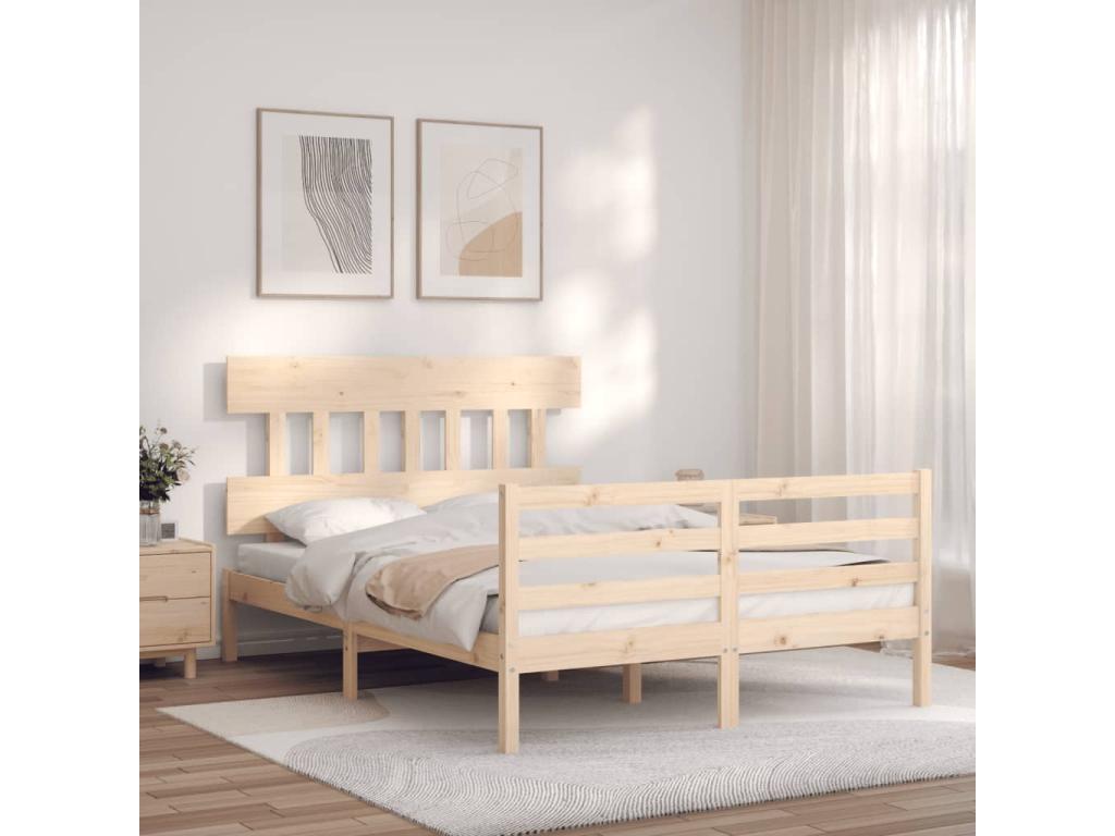 Bed frame with headboard, small double bed, solid wood
