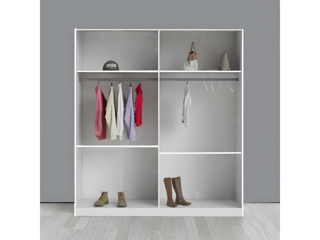 4-Door Wardrobe, White/Glossy Grey Marble - Homzora - W 162 x D 52 x H 199 cm