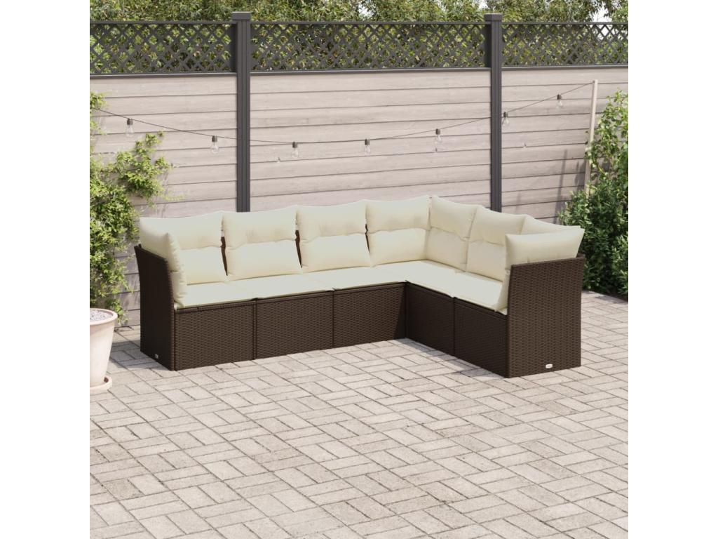 Garden furniture set with cushions, 6 pieces, brown woven resin