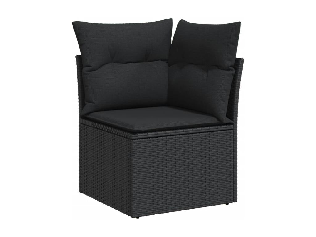 9-piece garden furniture set with cushions, black woven resin