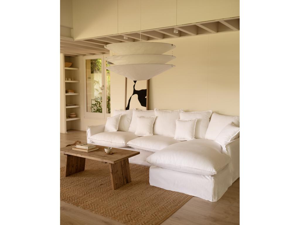 4/5 seater right-hand corner sofa in white cotton and linen with removable cover