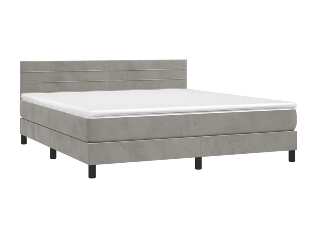 Upholstered bed base and mattress, light grey, 180x200cm, velvet