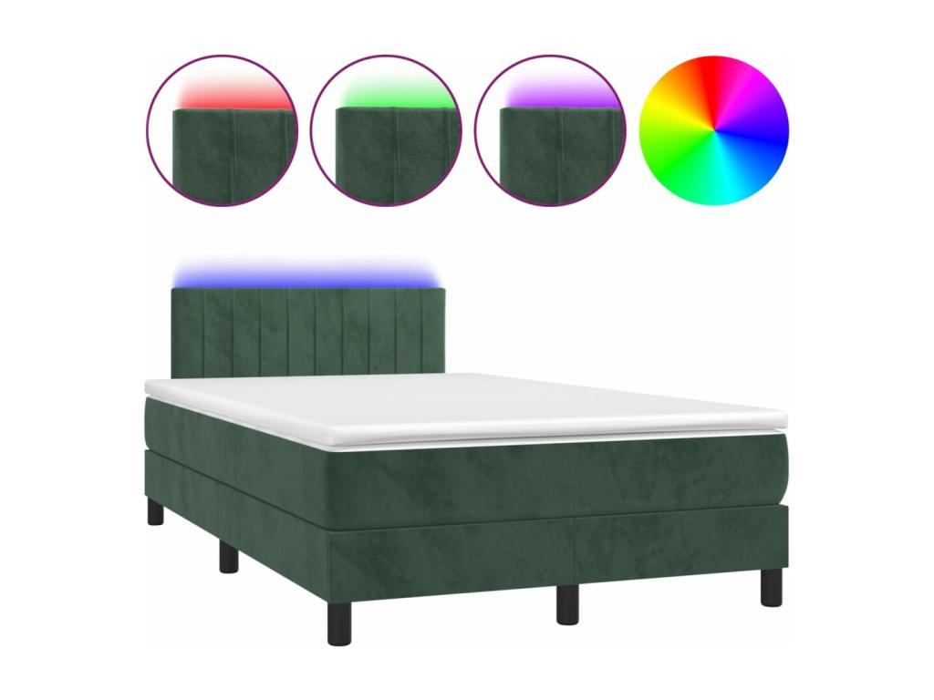 Upholstered bed base with mattress and LED light, Dark Green, 120x200 cm, Velvet