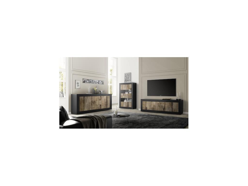 BASIC sideboard with 2 doors and 3 drawers, matte black - pero, 210 cm