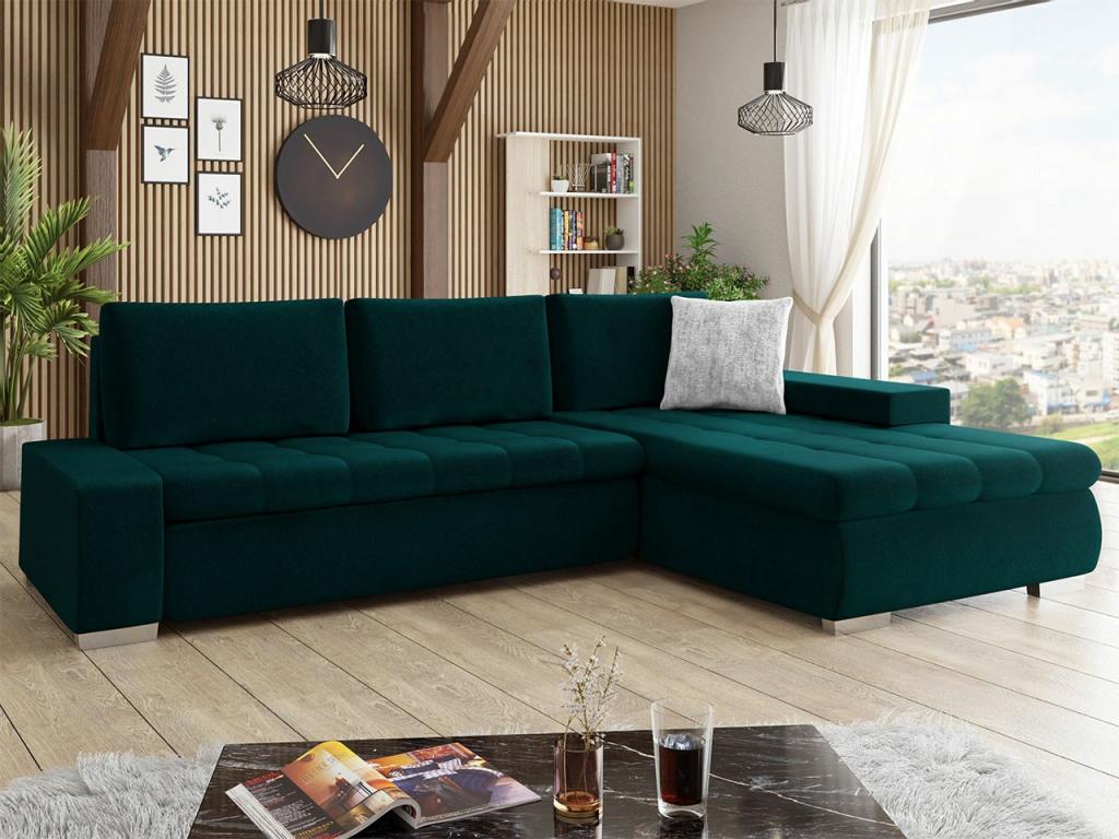 Homzora 147 Corner Sofa, Green, with Sleeping Function and Bedding Box, 302x213x80cm