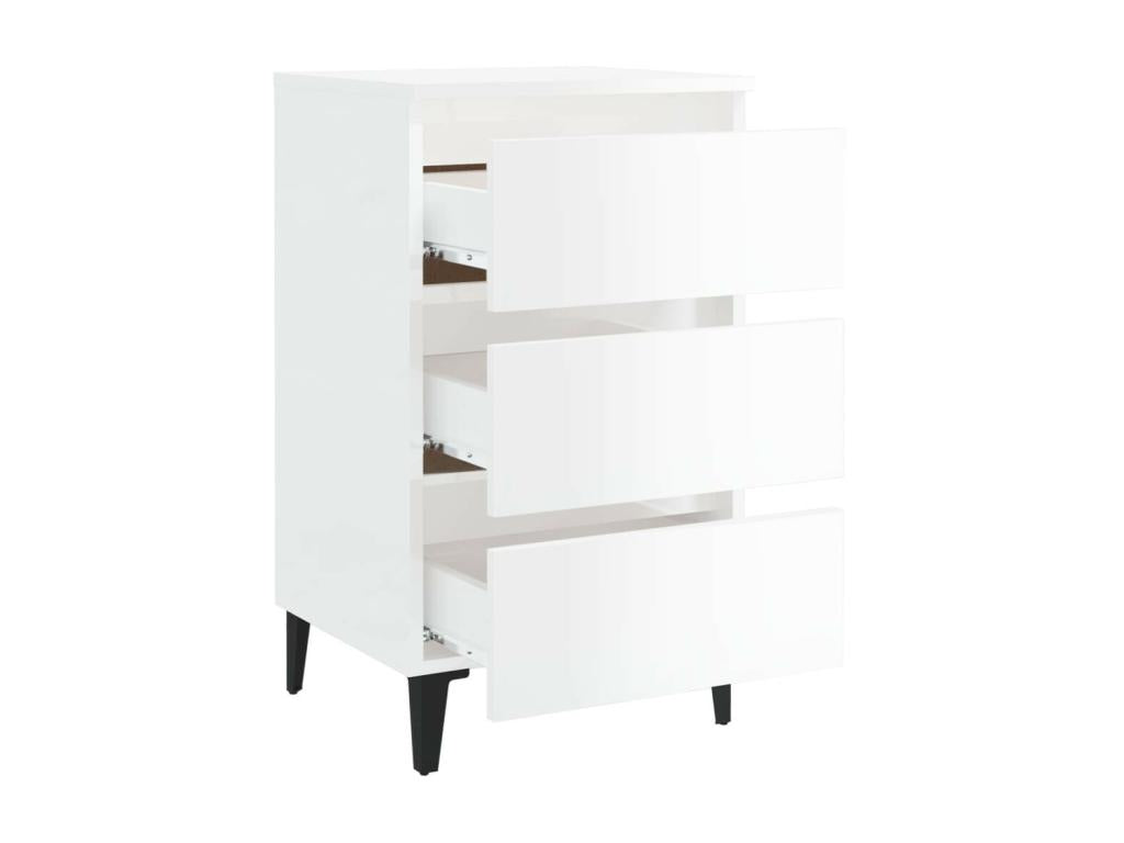 Bedside table with metal legs, glossy white, 40x35x69