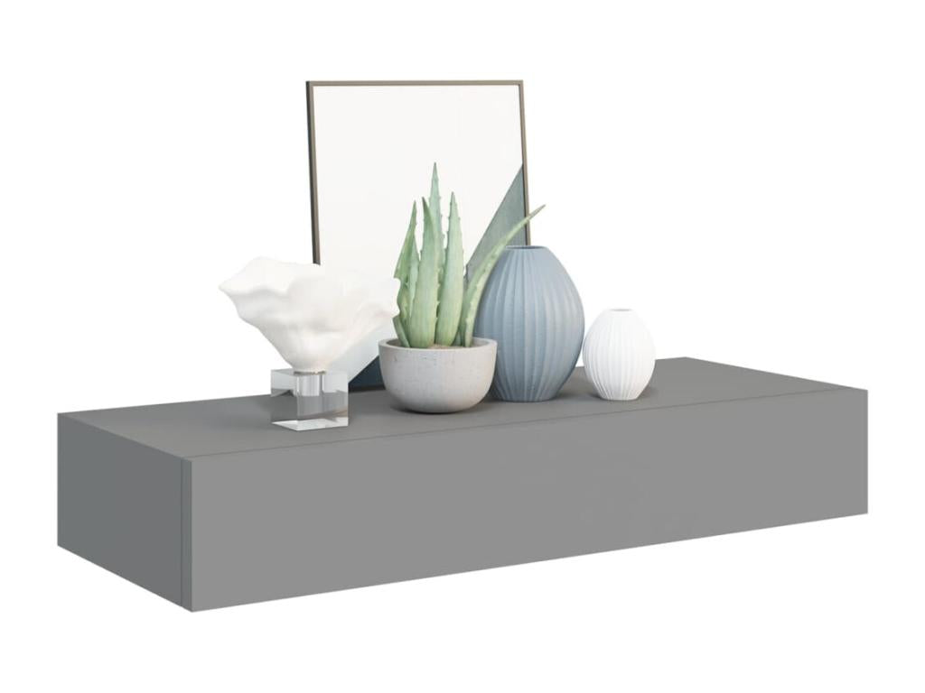 Grey wall-mounted drawer shelf, 60x23.5x10 cm, MDF