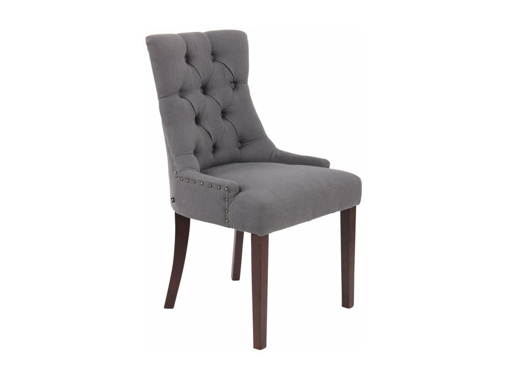 Dining chair x1, antique design, tufted in dark grey fabric with 4 brown wooden legs, 10 0001952