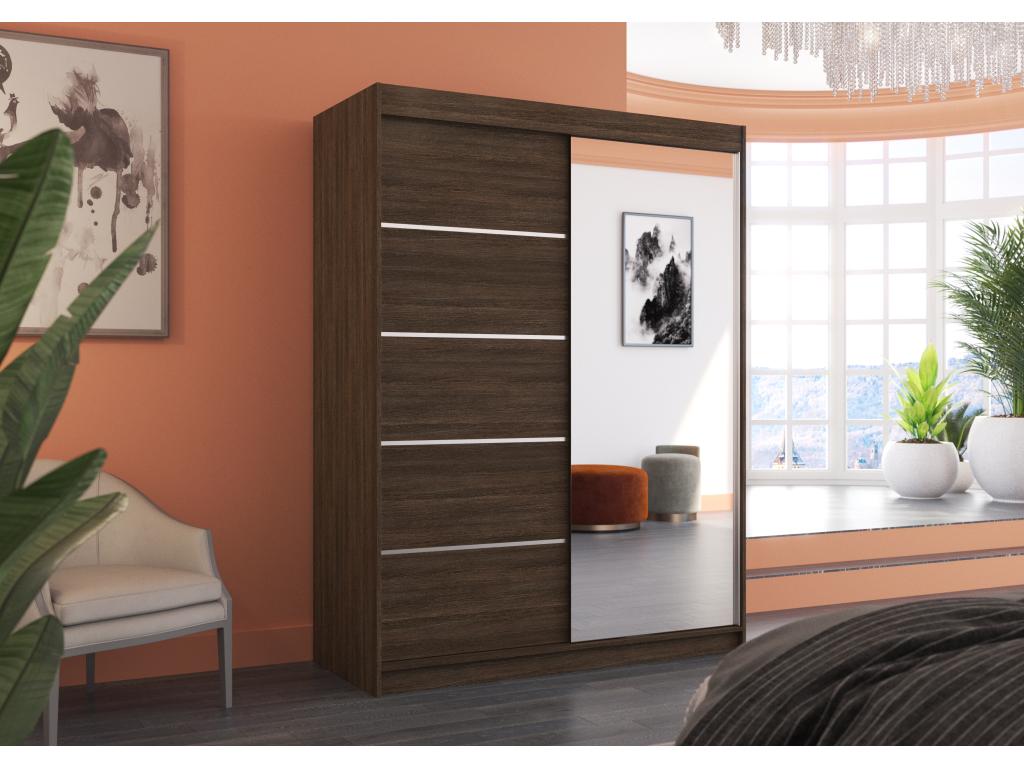 Limka 150cm 2-door sliding wardrobe, 1 dark wood and 1 mirror