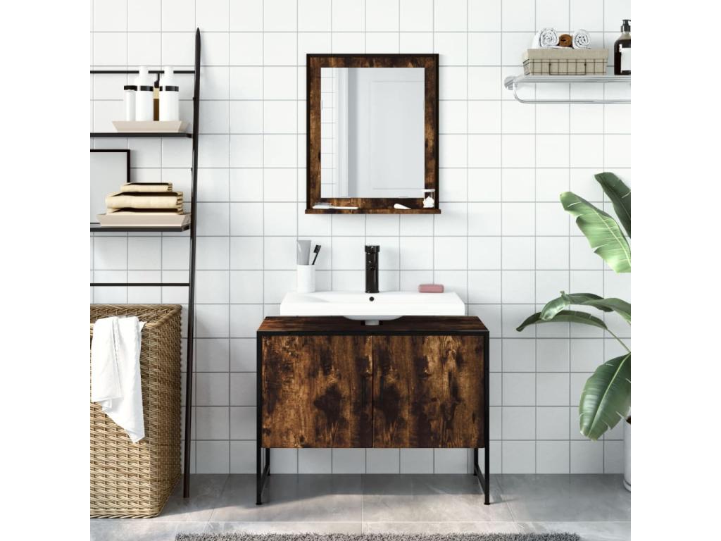 2-piece bathroom cabinet set in smoked oak