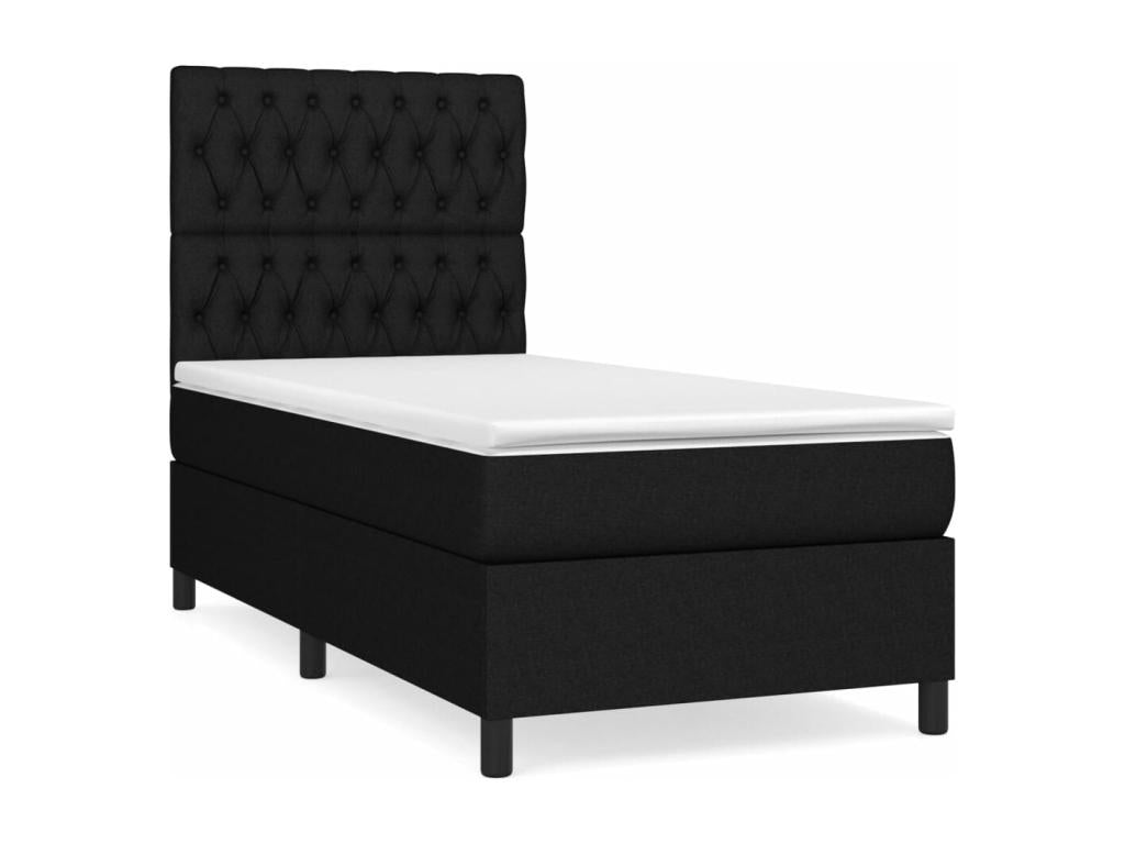 Upholstered bed base with mattress, black, 90x200 cm, fabric