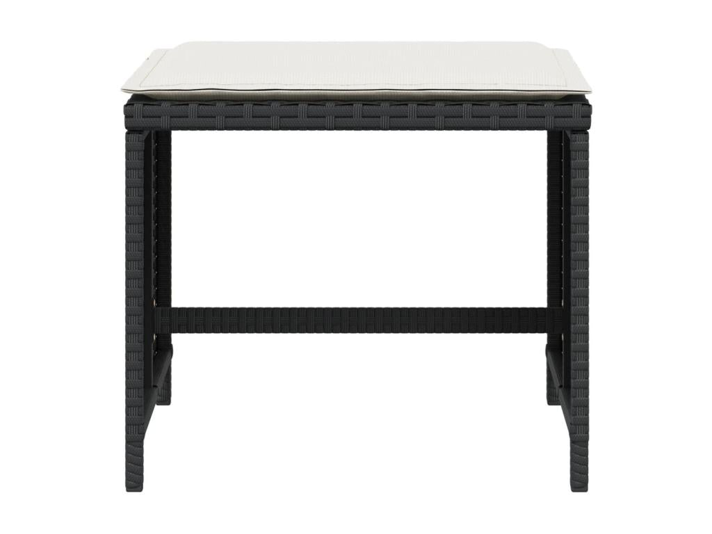 Garden stools and cushions, set of 4, black, 40x40x35 cm, rattan