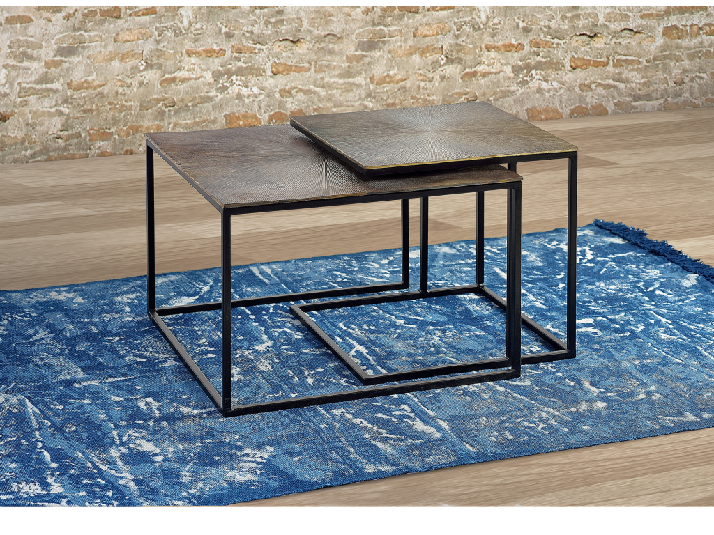 Set of two coffee tables with bronze tops and metal legs in Grey / plata. Giner y Colomer.