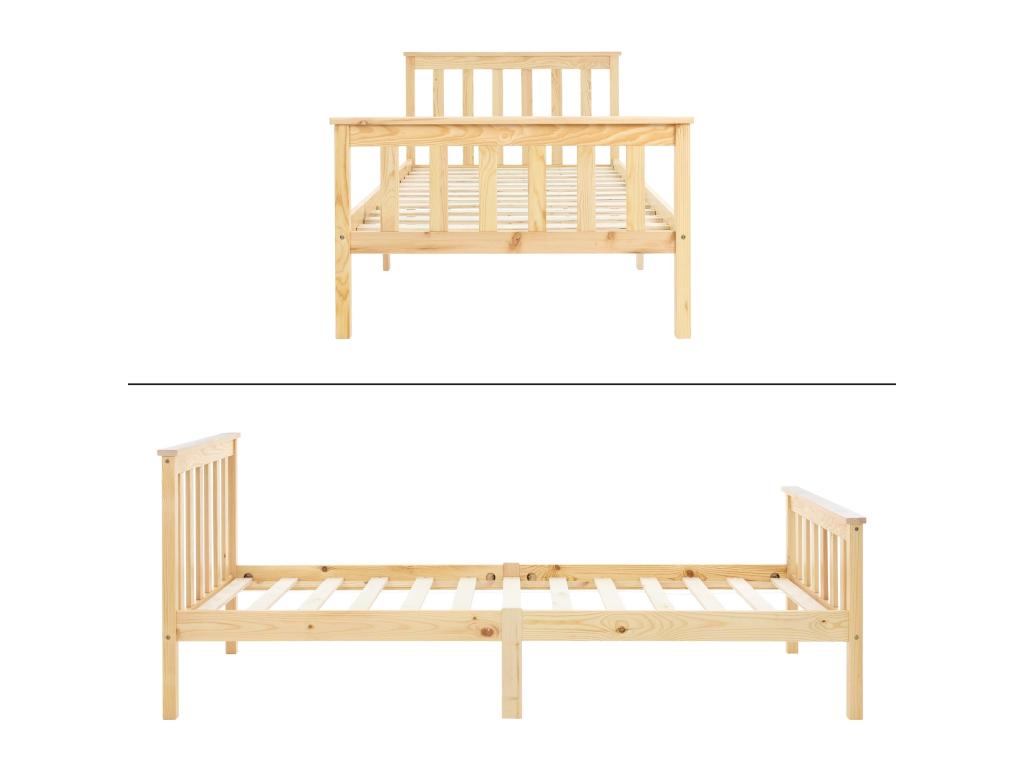 Homzora single children's bed in natural pine wood with slatted base and 90x200 cm mattress