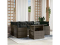7-piece garden furniture set with cushions, grey woven resin