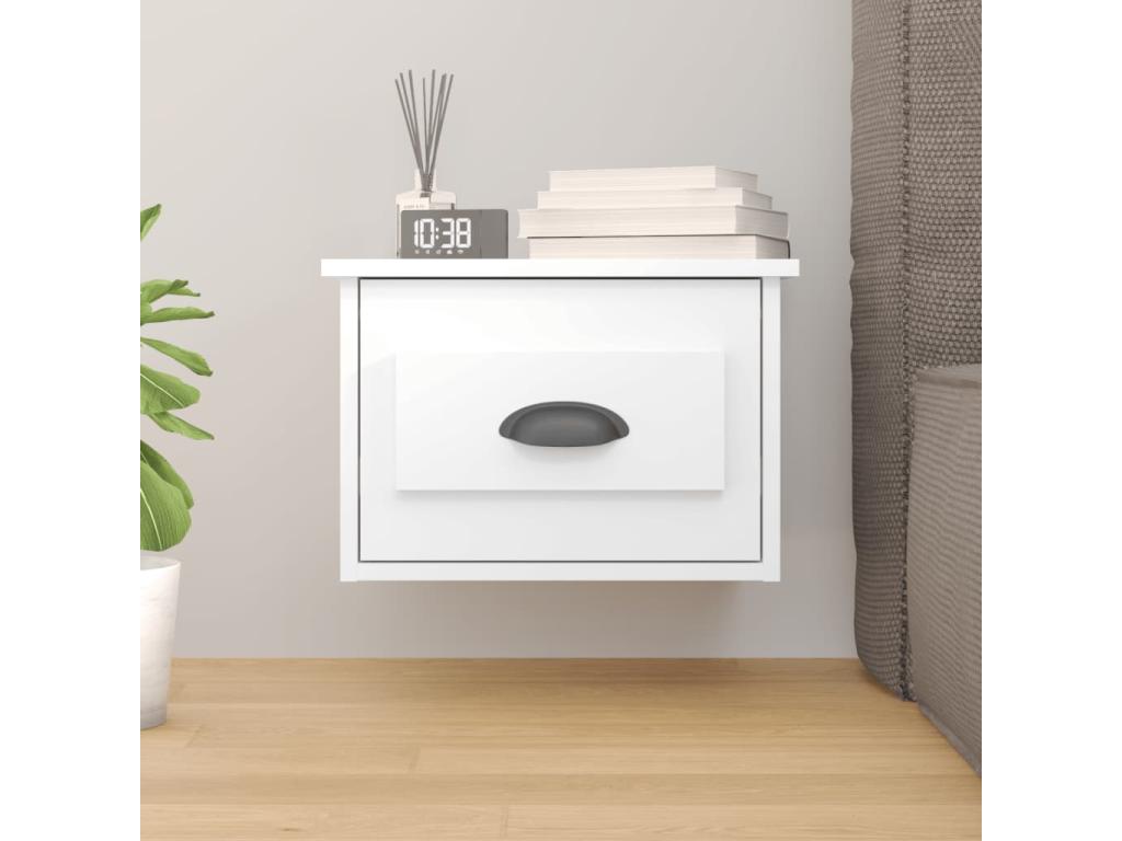 Glossy white wall-mounted bedside table 41.5x36x28
