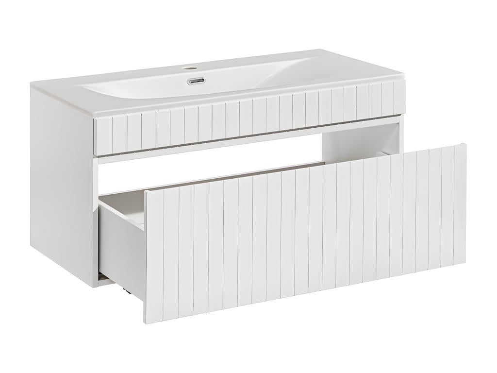 Homzora White 100cm Single Basin Vanity Unit and Tall Cabinet