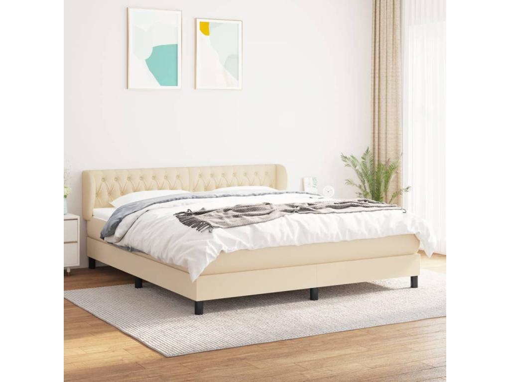 Upholstered bed base with mattress, Cream, 180x200 cm, Fabric
