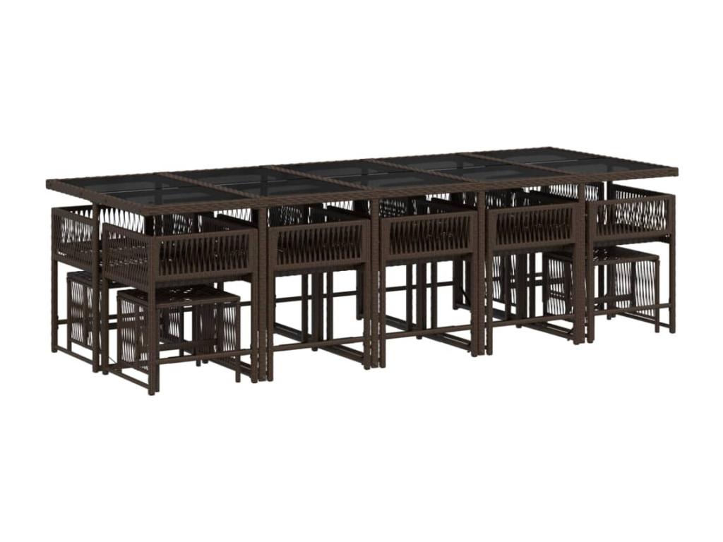 15-piece brown rattan garden dining set with cushions