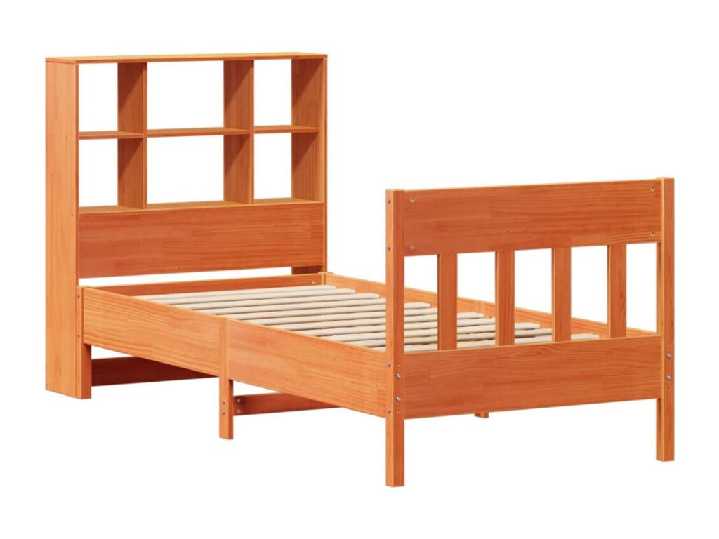 Bed frame without mattress, brown wax finish, 100x200cm, solid pine wood